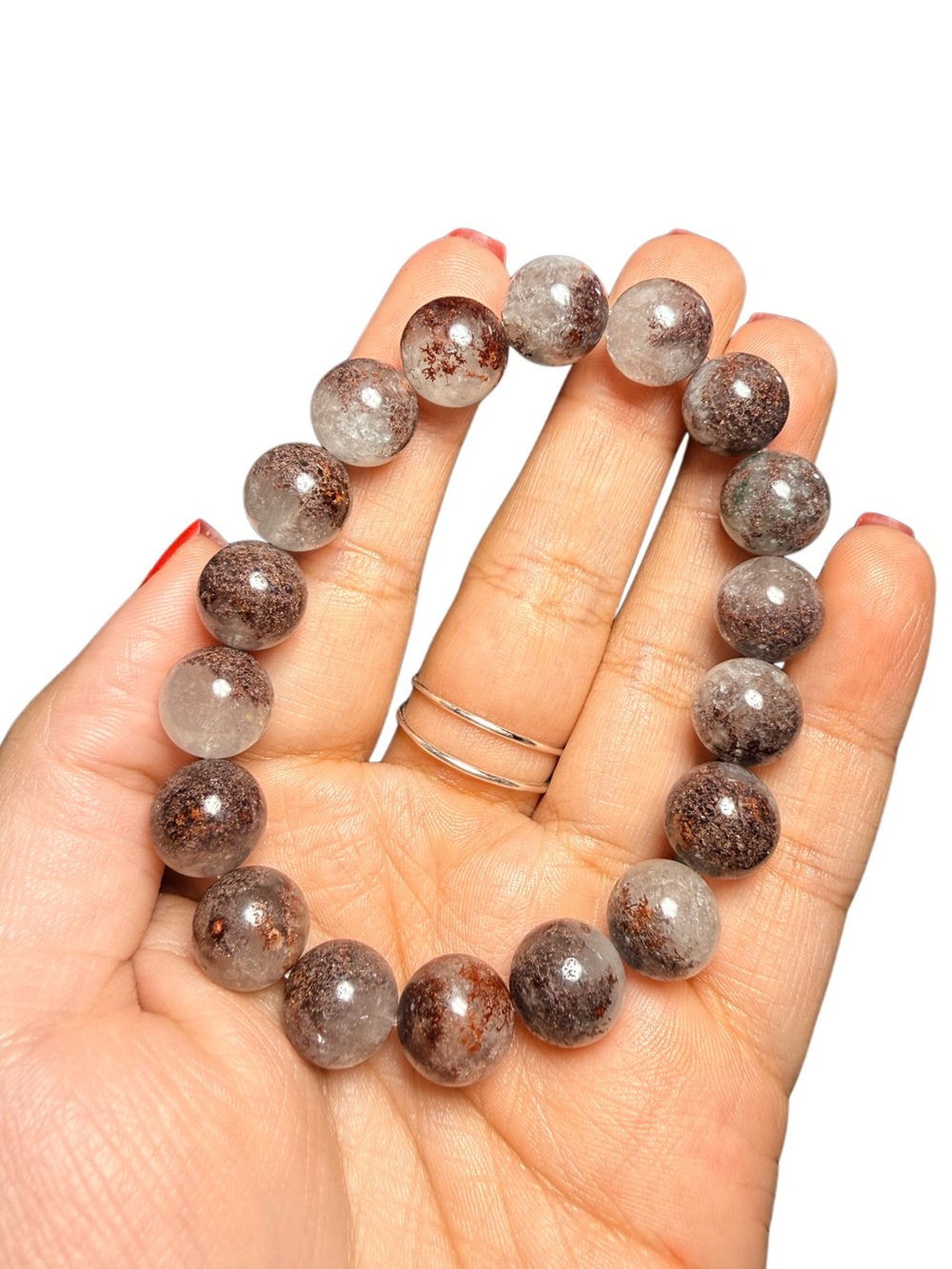 Garden Quartz Bracelet 11mm Lodolite Crystal Stretch Bracelet